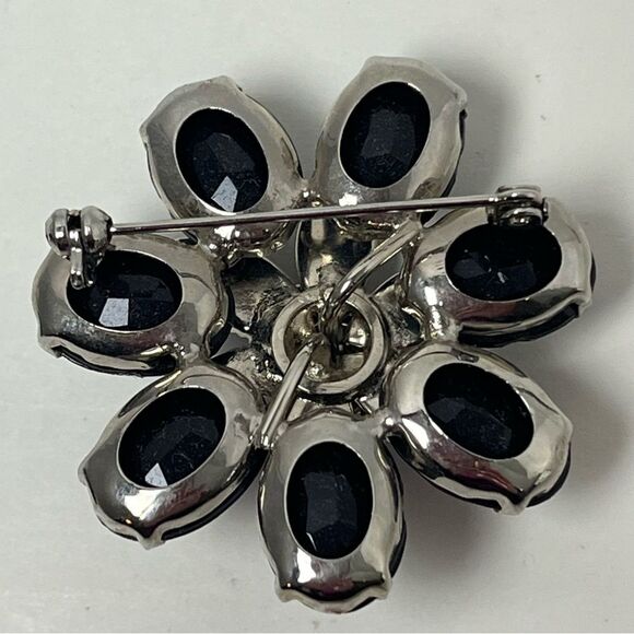 VTG French Jet Black Flower Brooch Set of 3 Silver tone Mourning Faceted - Picture 8 of 11